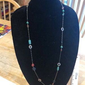 Multi stone silver tone necklace
